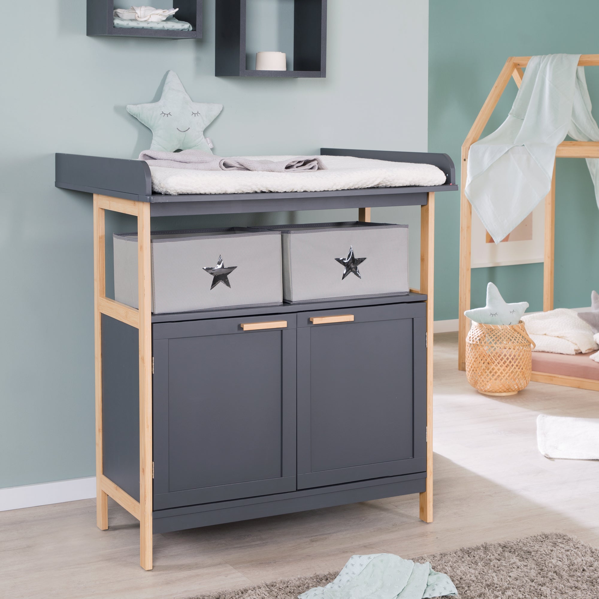 Roba 1711030AB Wickelkommode, Wickelansatz Berlin anthrazit-Bambus – Wickelkommode schmal - Produktbild 2