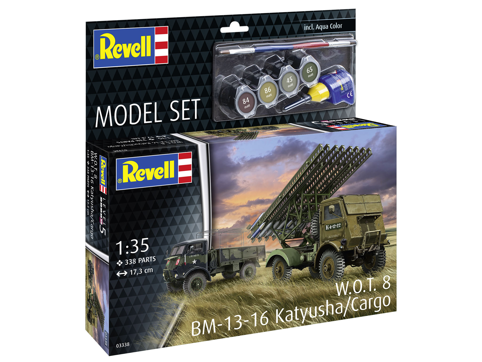 Revell 63338 Model Set W.O.T. 8 BM-13-16 - Militärmodell im Maßstab 1:35 Maschine, Rad
