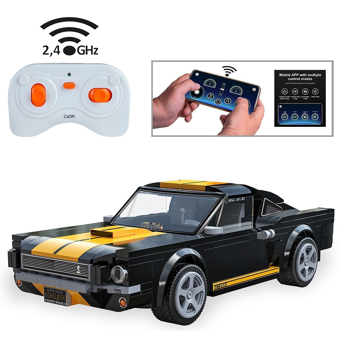 JAMARA CaDA Shelby GT350 H 1:20 schwarz 2,4GHz Bricks ab 6 Jahren