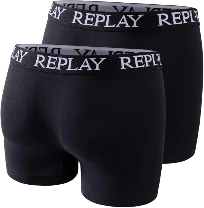 REPLAY Herren Boxershorts I101005BK - Schwarz, 2er Pack mit Logo-Bund GR. L