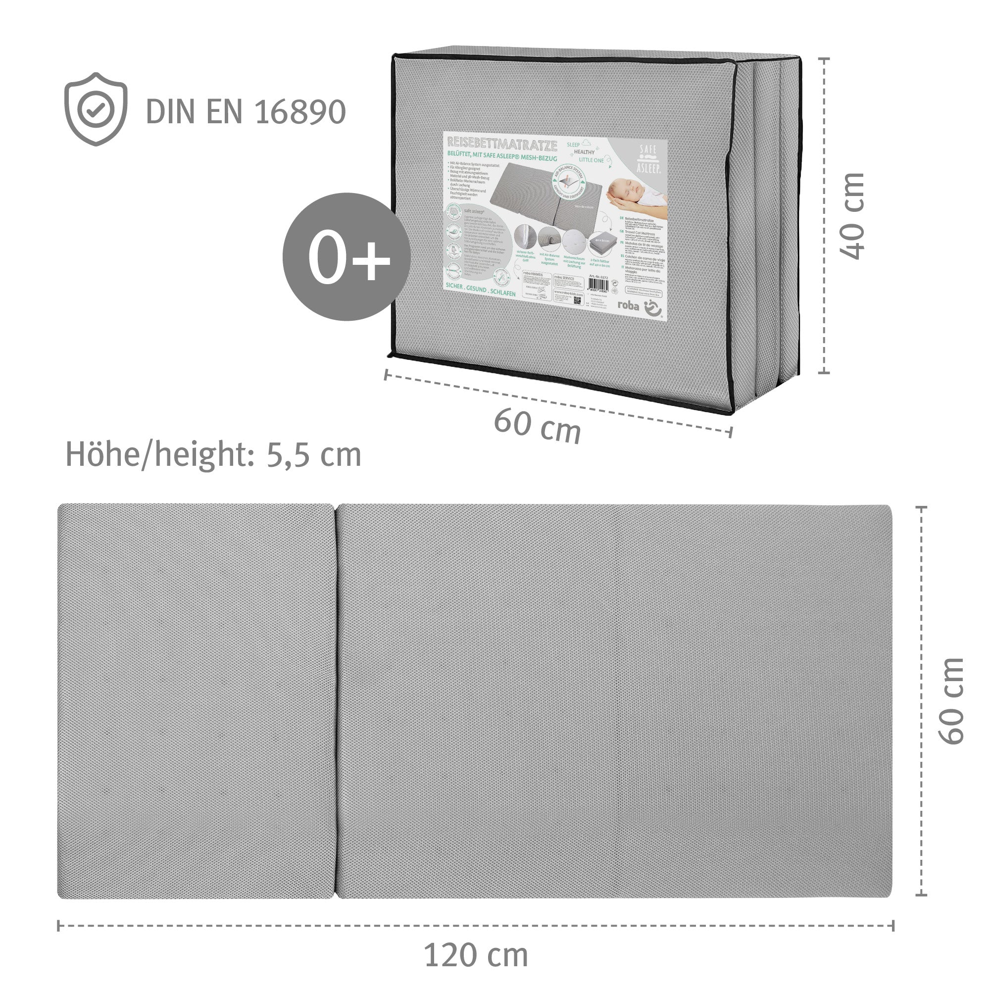 Roba 0272 Reisebettmatratze Air, 60x120 cm grau – Reisematratzen - Bild 5 Roba 0272 Reisebettmatratze Air, 60x120 cm grau – Reisematratzen - Produktbild 5