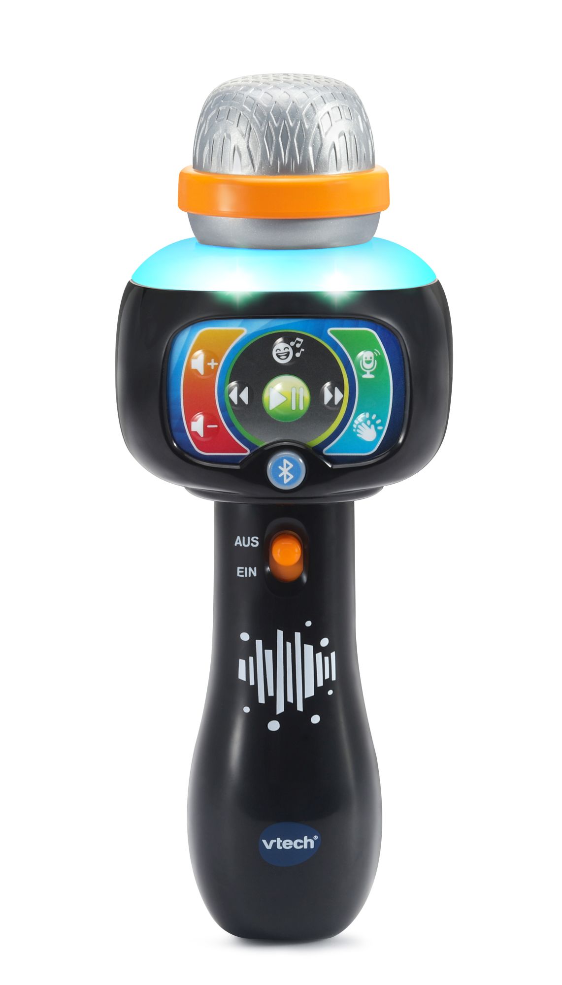 VTech Magisches Sing-Spaß-Mikrofon interaktives Karaoke-Spielzeug ab 2 Jahren VTech Magisches Sing-Spaß-Mikrofon aus Kunststoff mit LED-Ring im Musikrhythmus, 15 Lieder, Bluetooth, 4 Stimmen-Effekte, Applaustaste, Lautstärke, kindersicher, ab 2 J.,