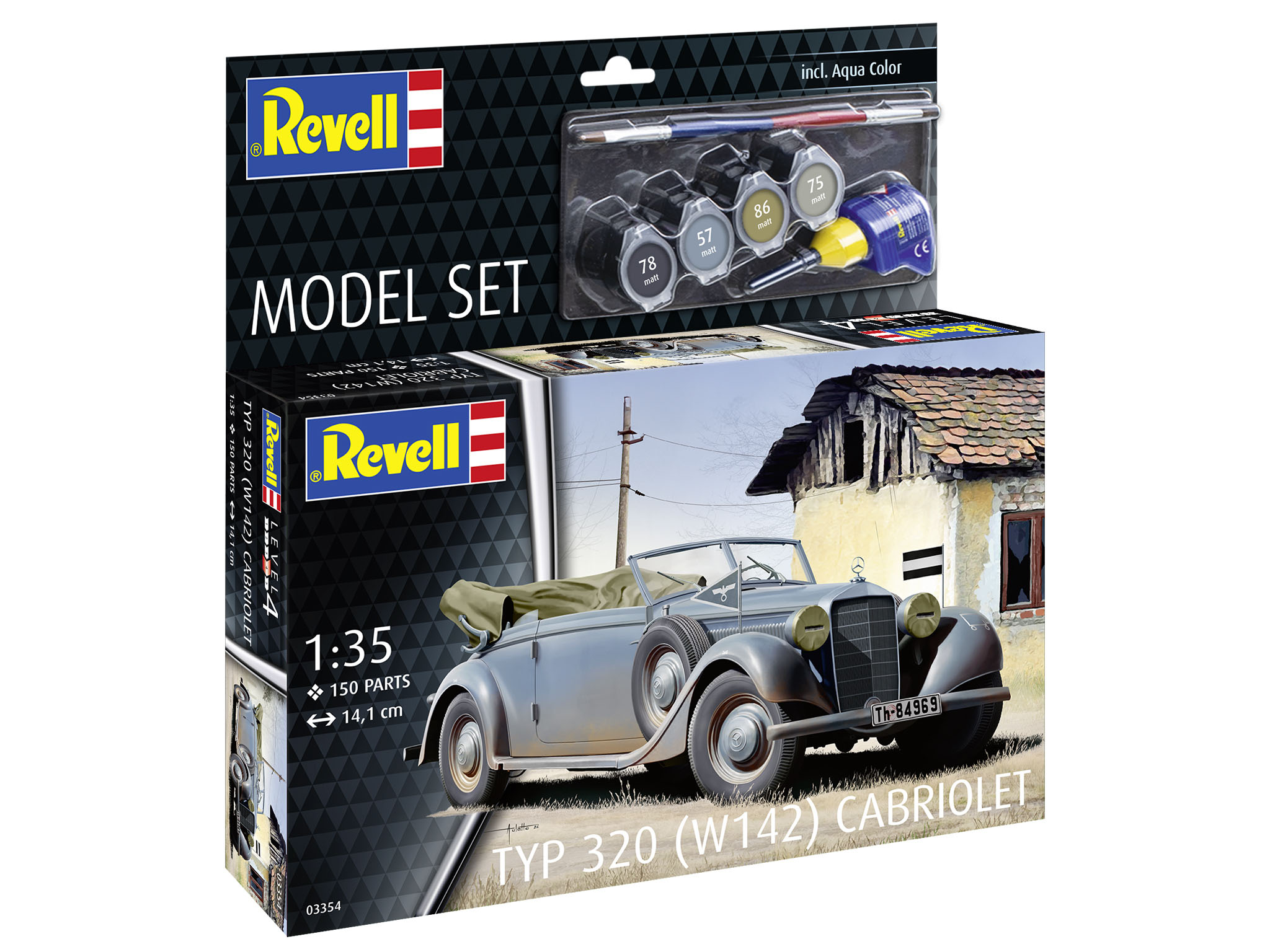 Revell 63354 Model Set Typ 320 (W142) Cabriolet - Historisches Fahrzeugmodell im Maßstab 1:35 Sprach, Rad, Leichtmetallfelge, Auto, Coupé