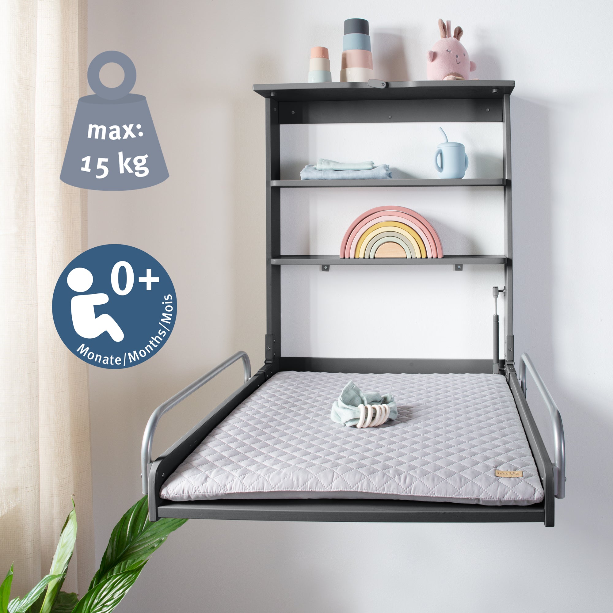 Roba 212015ANV230 Wandwickelregal +Wickelauflage grau anthrazit – Wickeln & Baden - Bild 8 Roba 212015ANV230 Wandwickelregal +Wickelauflage grau anthrazit – Wickeln & Baden - Produktbild 8
