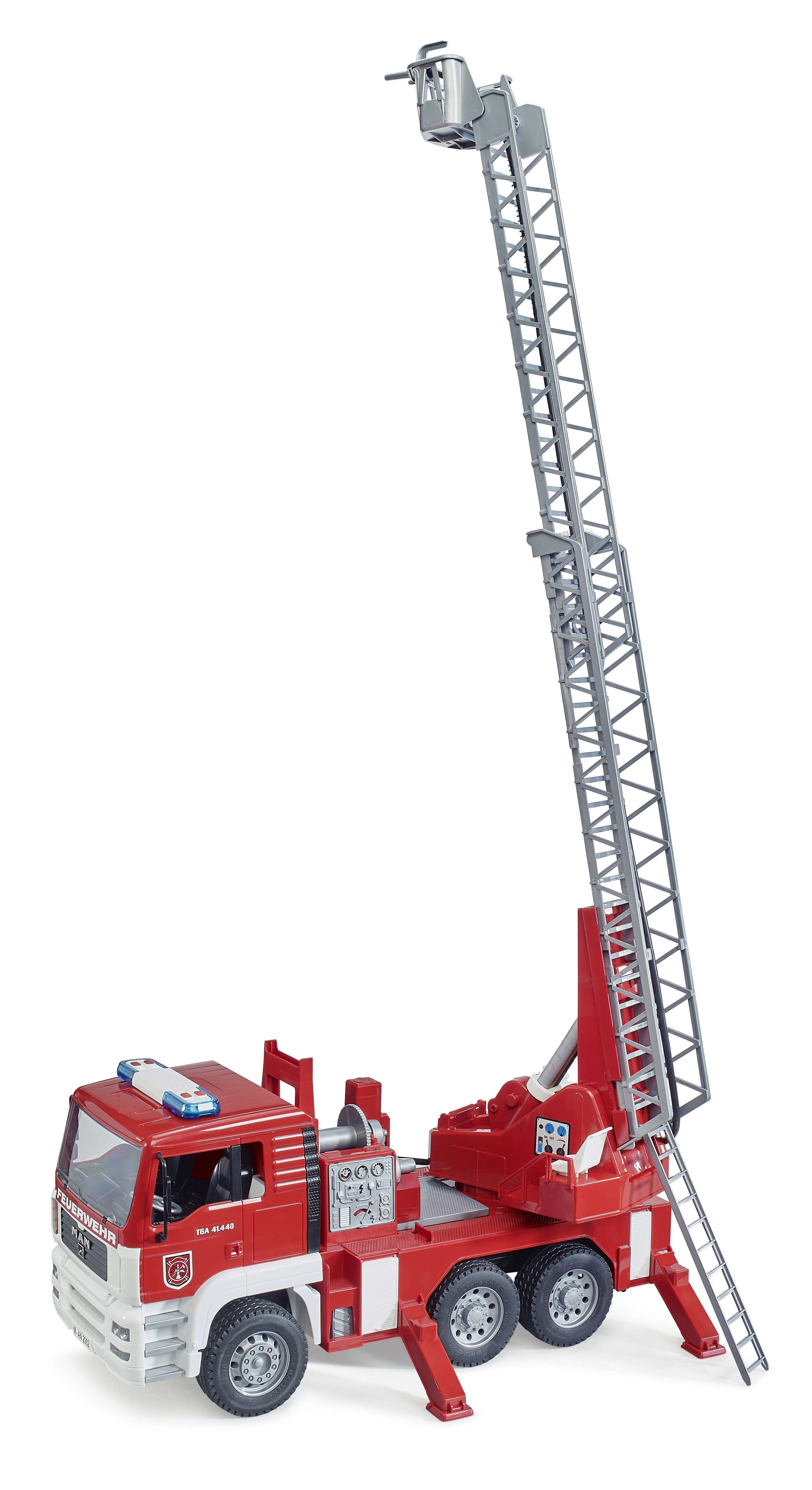 BRUDER 02771 - MAN TGA Feuerwehr mit Drehleiter, Wasserpumpe und Light And Sound Moduletruckss) Inkl. Batterie - Bild 2