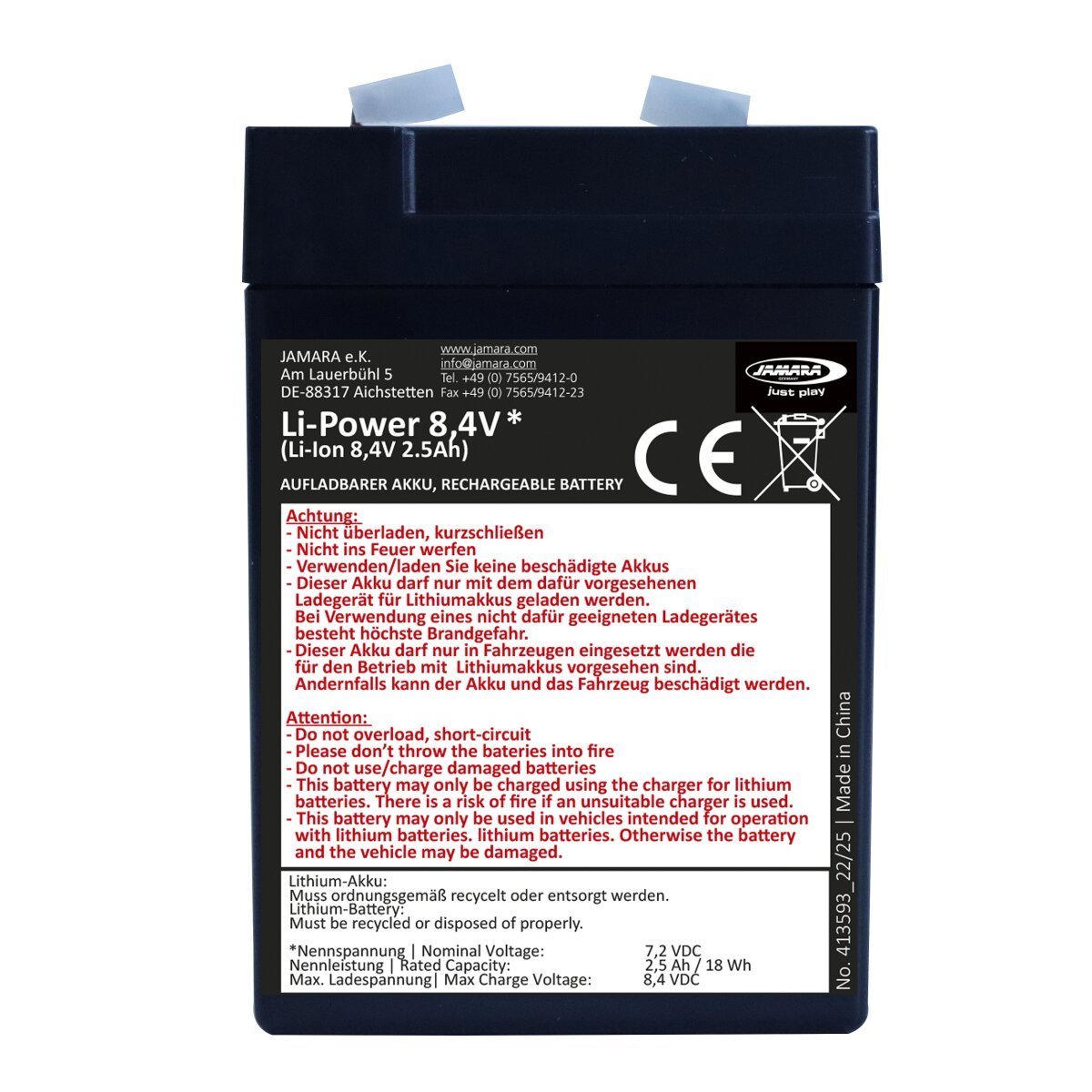 JAMARA Akku Ride-on Li-Power 8.4 Li-Ion 7,2V 2,5Ah 18Wh JAMARA Akku Ride-on Li-Power 8.4 Li-Ion 7,2V 2,5Ah 18Wh