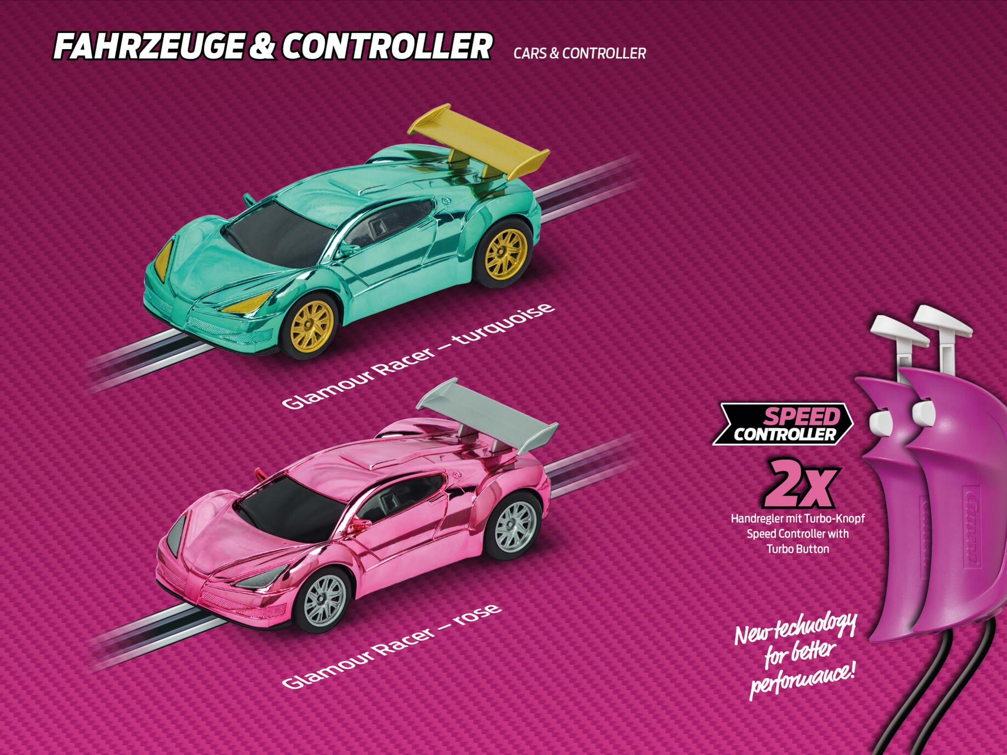 Carrera GO!!! Glamour Racing Rennbahn ab 6 Jahren 20062579 Werbung, Plakat, Rad, Auto, Violett