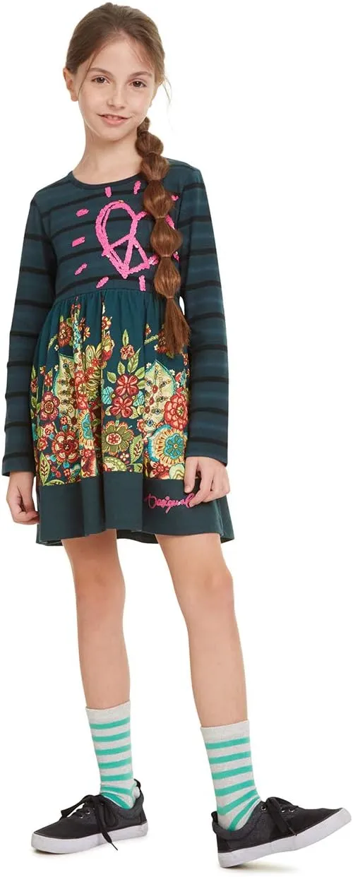 Desigual Mädchen Kleid „Physalis“ - Blumenmuster mit Pailletten-Herz 19WGVK93 Desigual Mädchen Kleid „Physalis“ - Blumenmuster mit Pailletten-Herz 19WGVK93