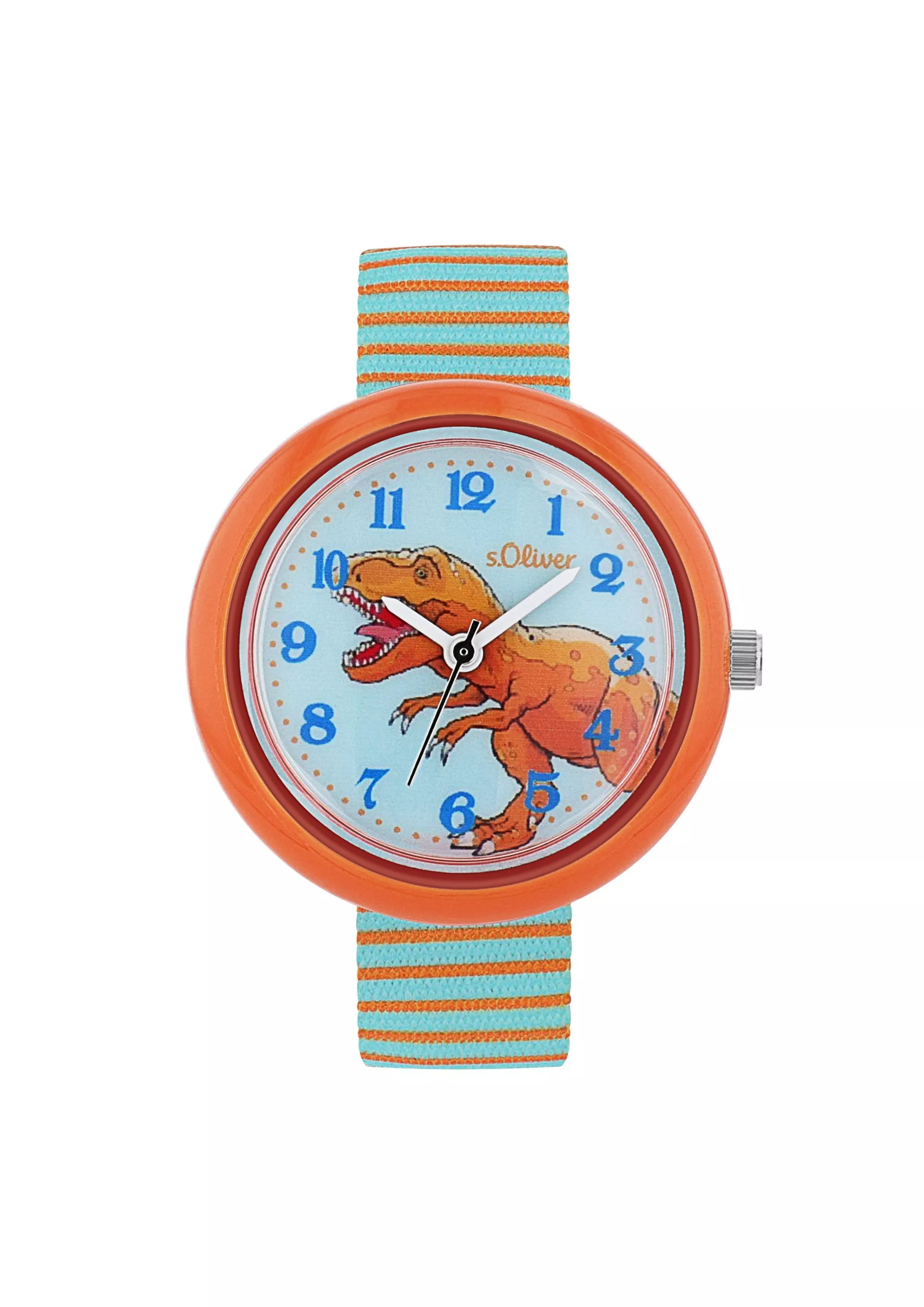s.Oliver Armbanduhr Analoge mit Nylonarmband & Kunststoffgehäuse gravierbar wasserfest orange Zifferblatt Jungenuhr 2038608