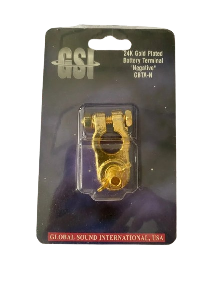 GSI GBTAN, Batterie-Klemme, Minus, vergoldet M8, Anschluss für Ringkabelschuhe 2x10MM² GSI GBTAN, Batterie-Klemme, Minus, vergoldet M8, Anschluss für Ringkabelschuhe 2x10MM²