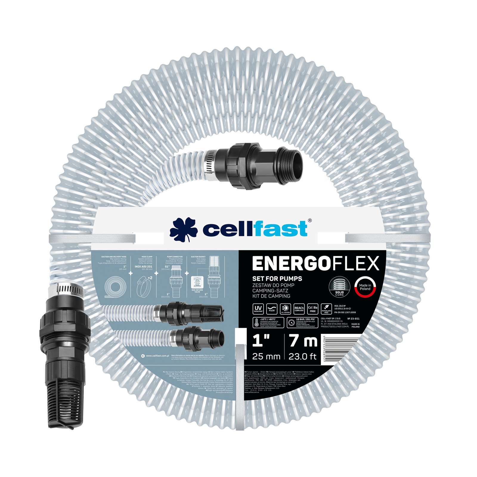 Cellfast 1'' Saugschlauchgarnitur mit it Saugkorb und Armaturen für Gartenpumpen 7 m