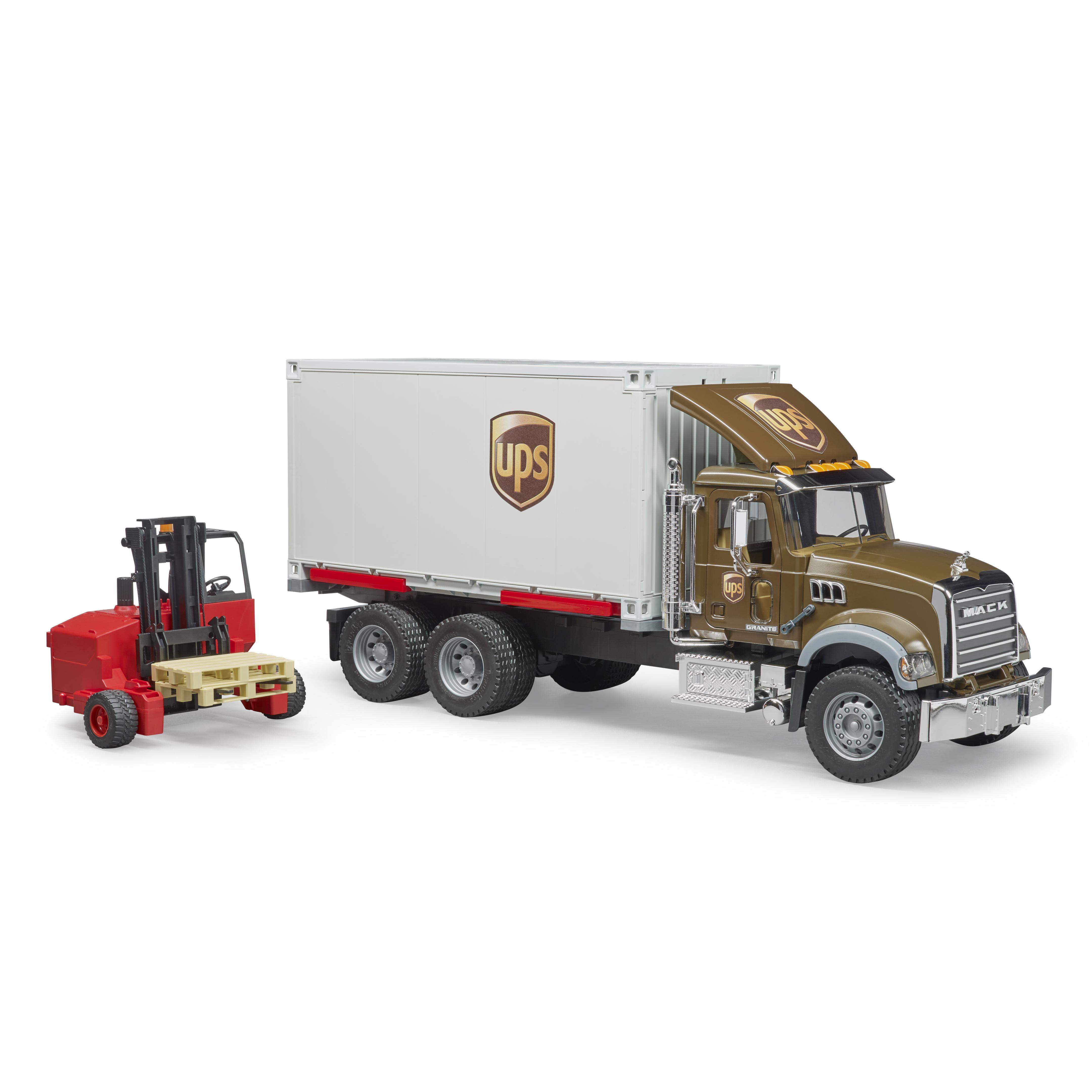BRUDER 02828 - MACK Granite UPS Logistik-LKW mit Mitnahmestapler - Bild 5 BRUDER 02828 - MACK Granite UPS Logistik-LKW mit Mitnahmestapler - Bild 5
