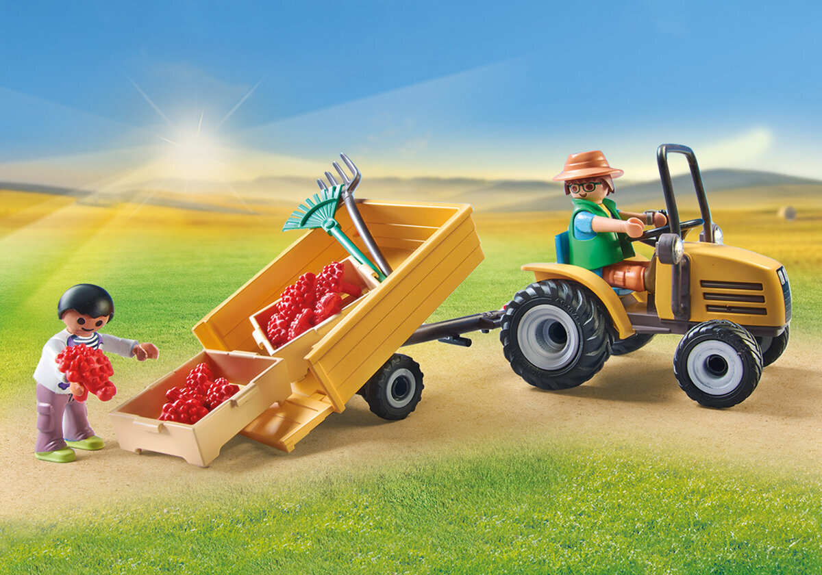 PLAYMOBIL 71442 Traktor mit Anhänger und Wassertank Gras, Pflanze, Rad, Im Freien, Person