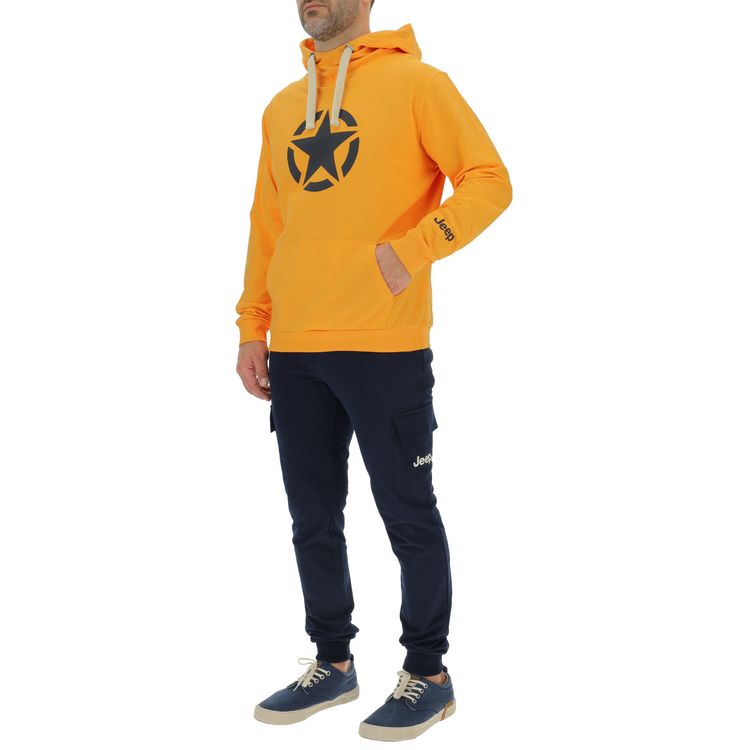 JEEP Herren Kapuzenpullover O102717YE - Gelb mit großem Jeep-Star-Print GR. XXL Strickwaren, Pullover, Sweatshirt, Kapuzenpulli, Langarm
