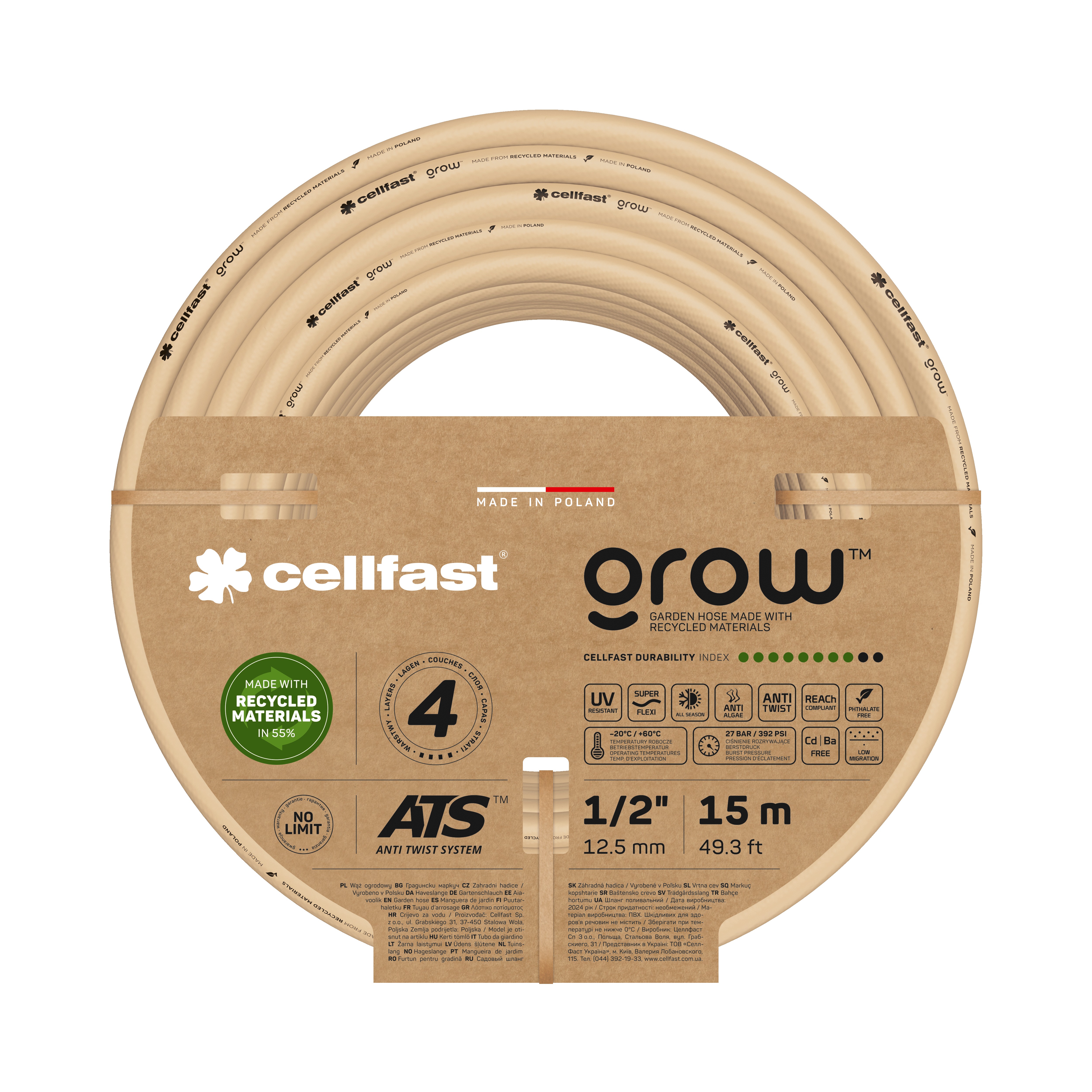 Cellfast 4-lagiger Gartenschlauch GROW 1/2" 15 m Cellfast 4-lagiger Gartenschlauch GROW 1/2" 15 m