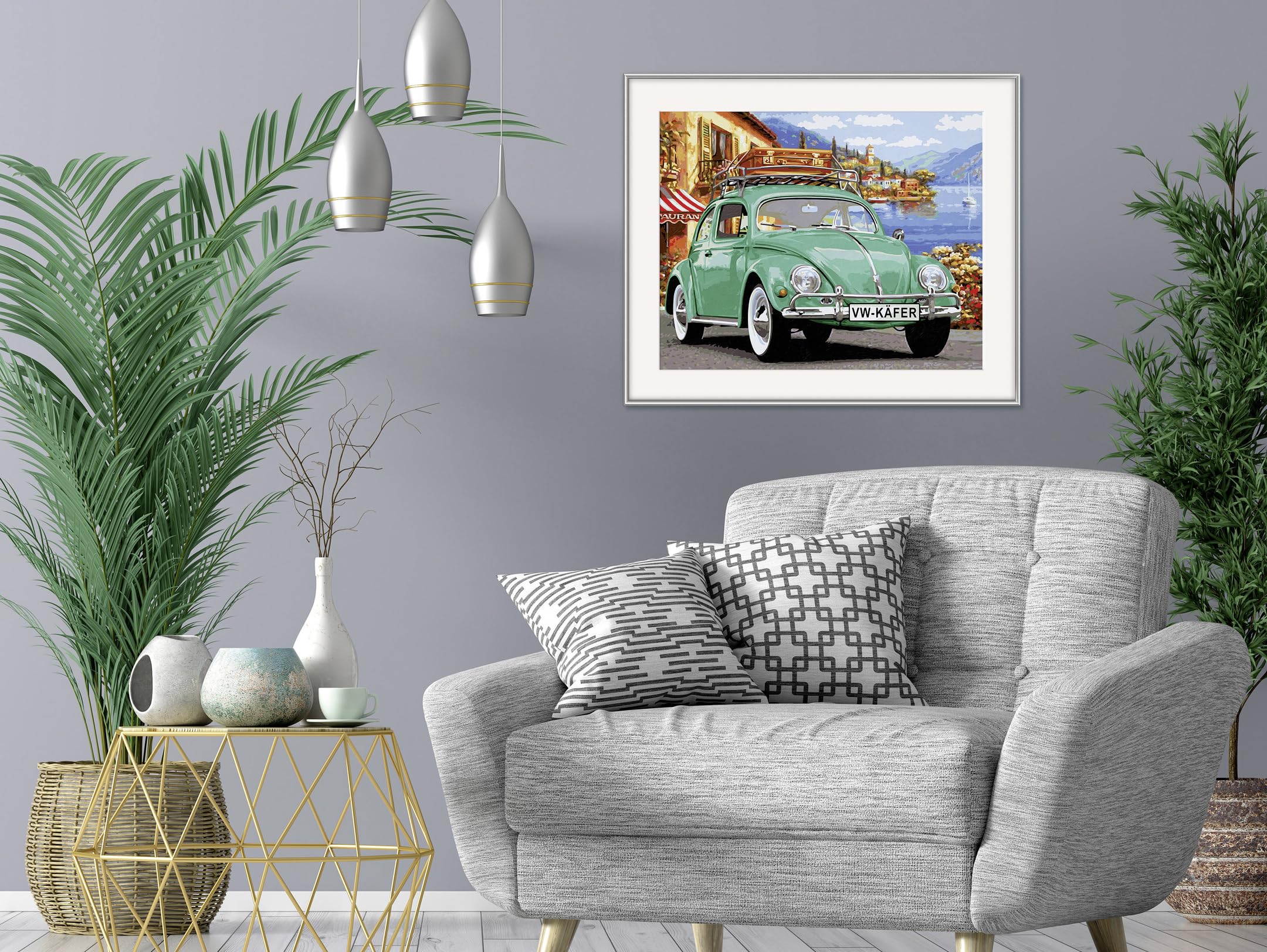 Schipper Mnz - Volkswagen Käfer - Klassische Autofaszination Als Malerlebnis 609130912 Topfpflanze, Kissen, Dekoration für Zuhause, Wohnzimmer, Pflanzgefäß