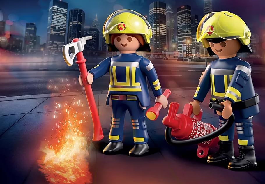 PLAYMOBIL 71885 Duopack Feuerwehr Feuerwehrmann & Feuerwehrfrau mit Ausrüstung