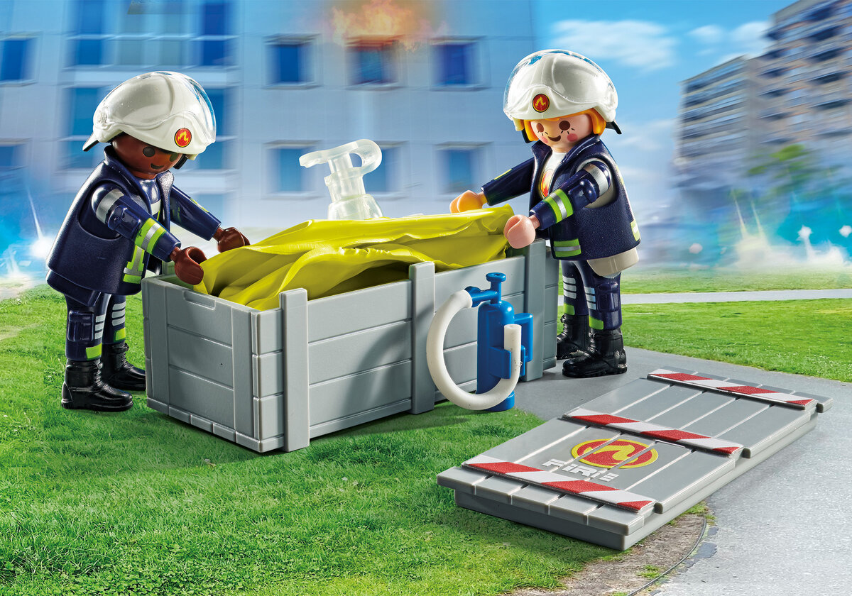 PLAYMOBIL 71465 Feuerwehrleute mit Luftkissen Bekleidung, Schutzhelm, Helm, Person, Arbeiter