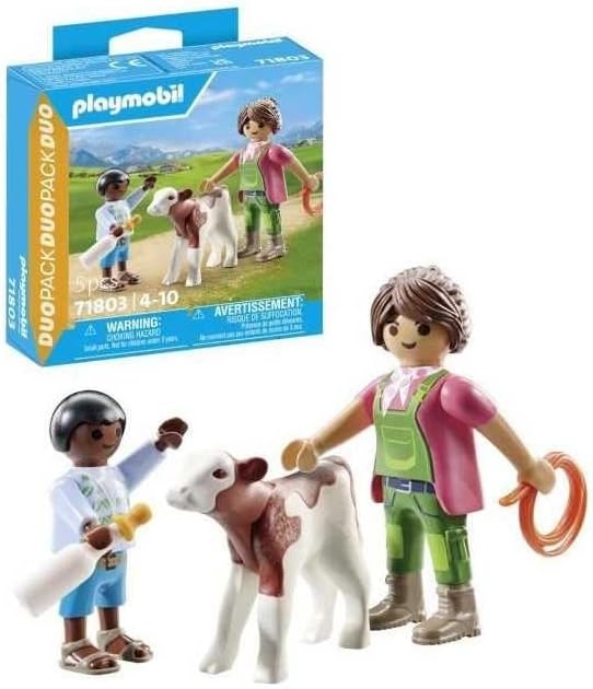 PLAYMOBIL 71803 DuoPack: Bäuerin mit Kind und Kalb Figur, Person, Helm, Schwein, Sandale