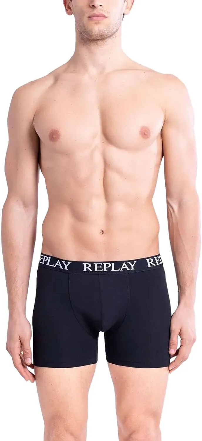 REPLAY Herren Boxershorts I101102BGR – Schwarz/Grau/Rot, 3er Pack Cotton-Stretch GR. L
