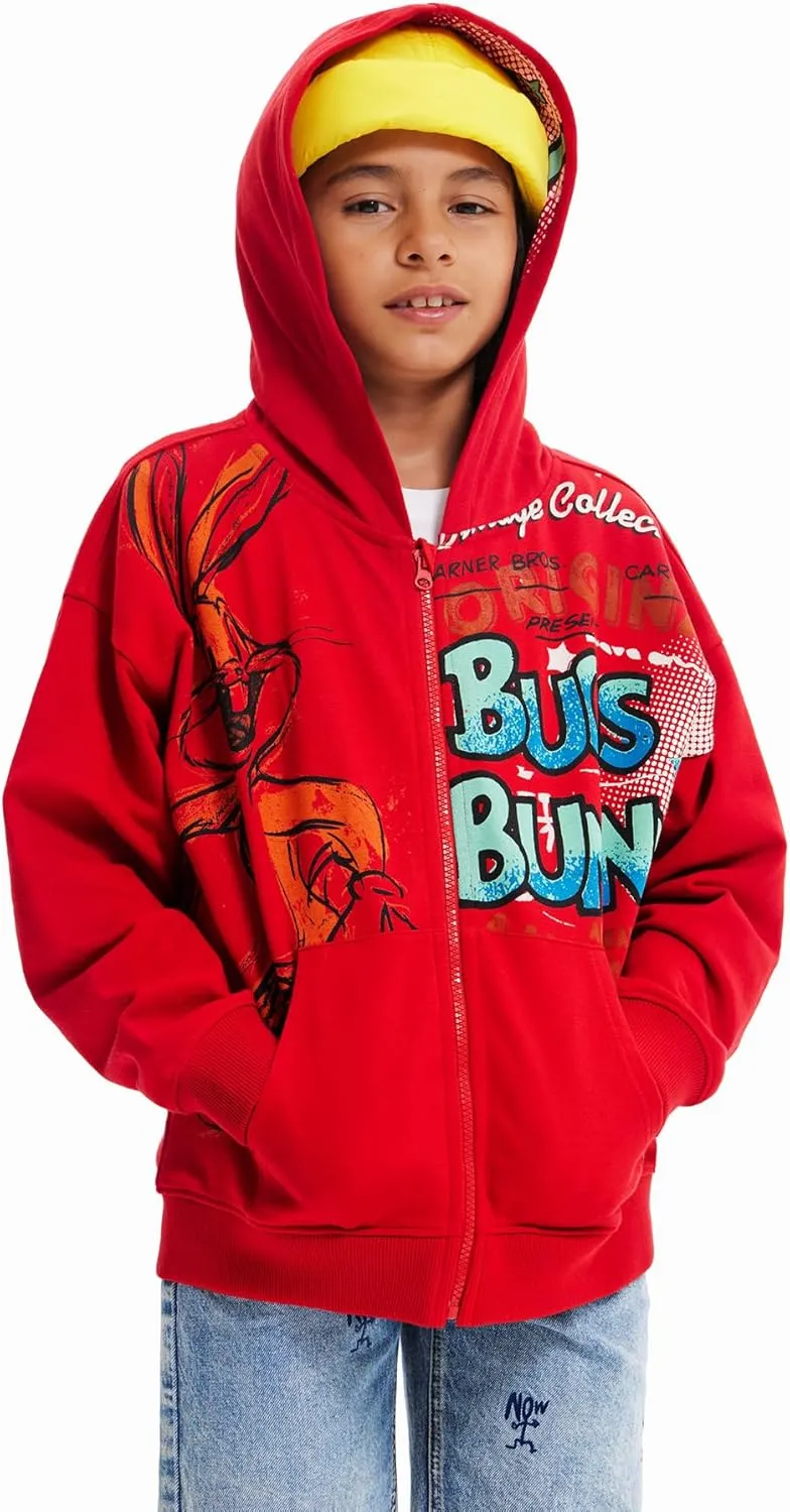 Desigual Jungen Kapuzenpullover - Roter Hoodie mit Bugs Bunny Print 23SBSK053000 GR. L