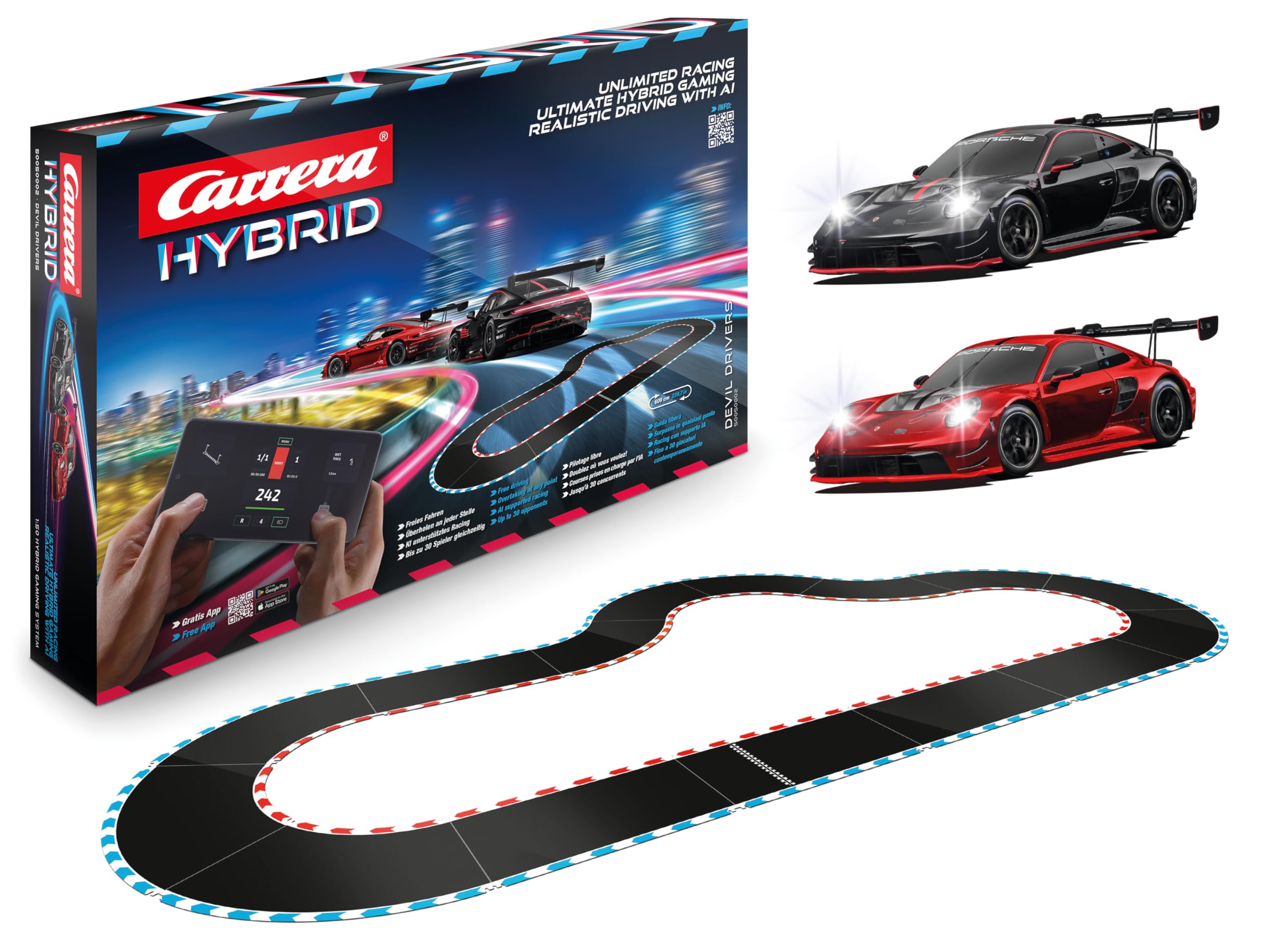 Carrera HYBRID Racing Set Devil Drivers (App-gesteuert) 50050002 Maschine, Sprach, Auto, Rad, Sportwagen