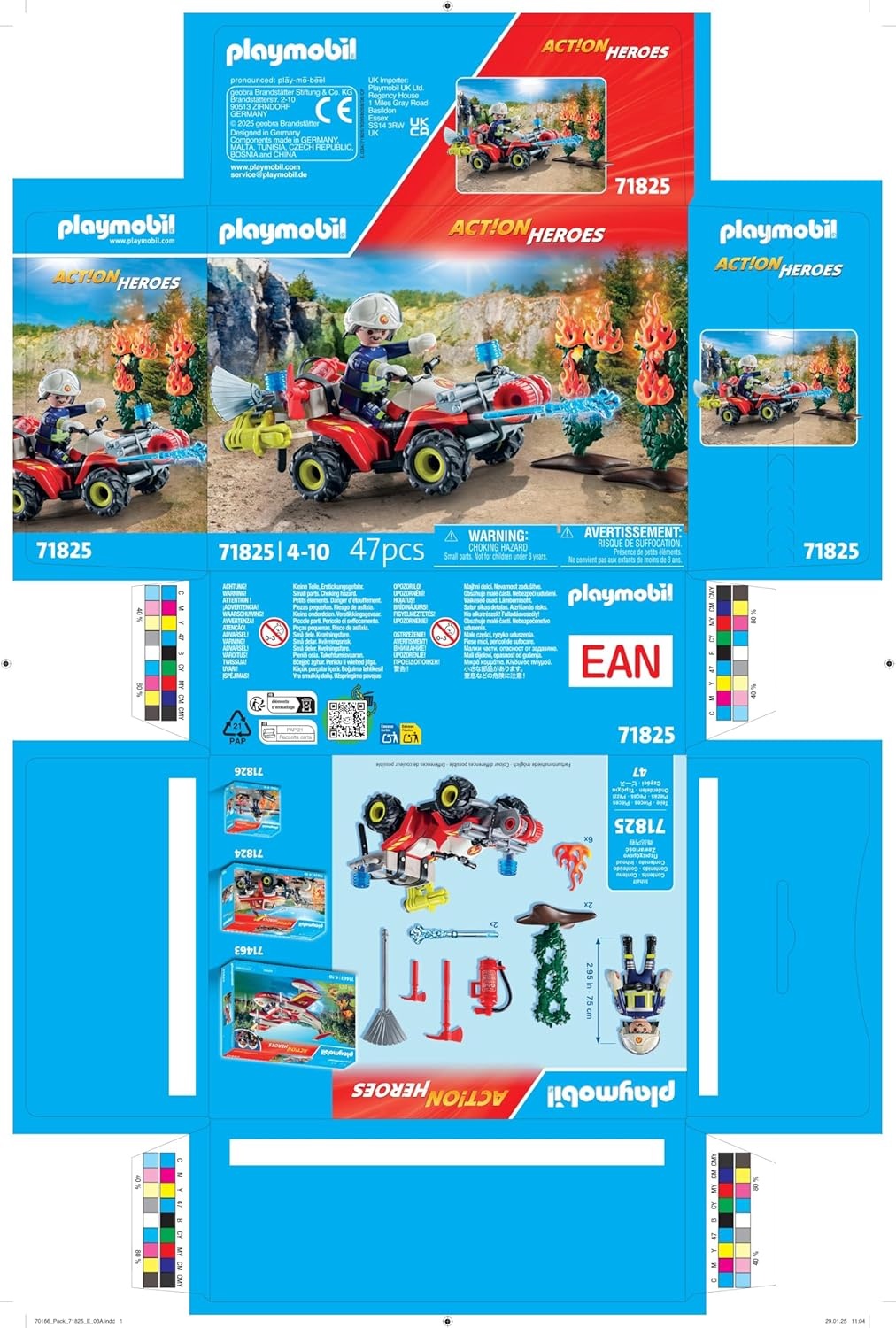PLAYMOBIL 71825 - Action Heroes: Feuerwehr Quad mit Wasserkanone & Figur Werbung, Plakat, Helm, Person, Baby