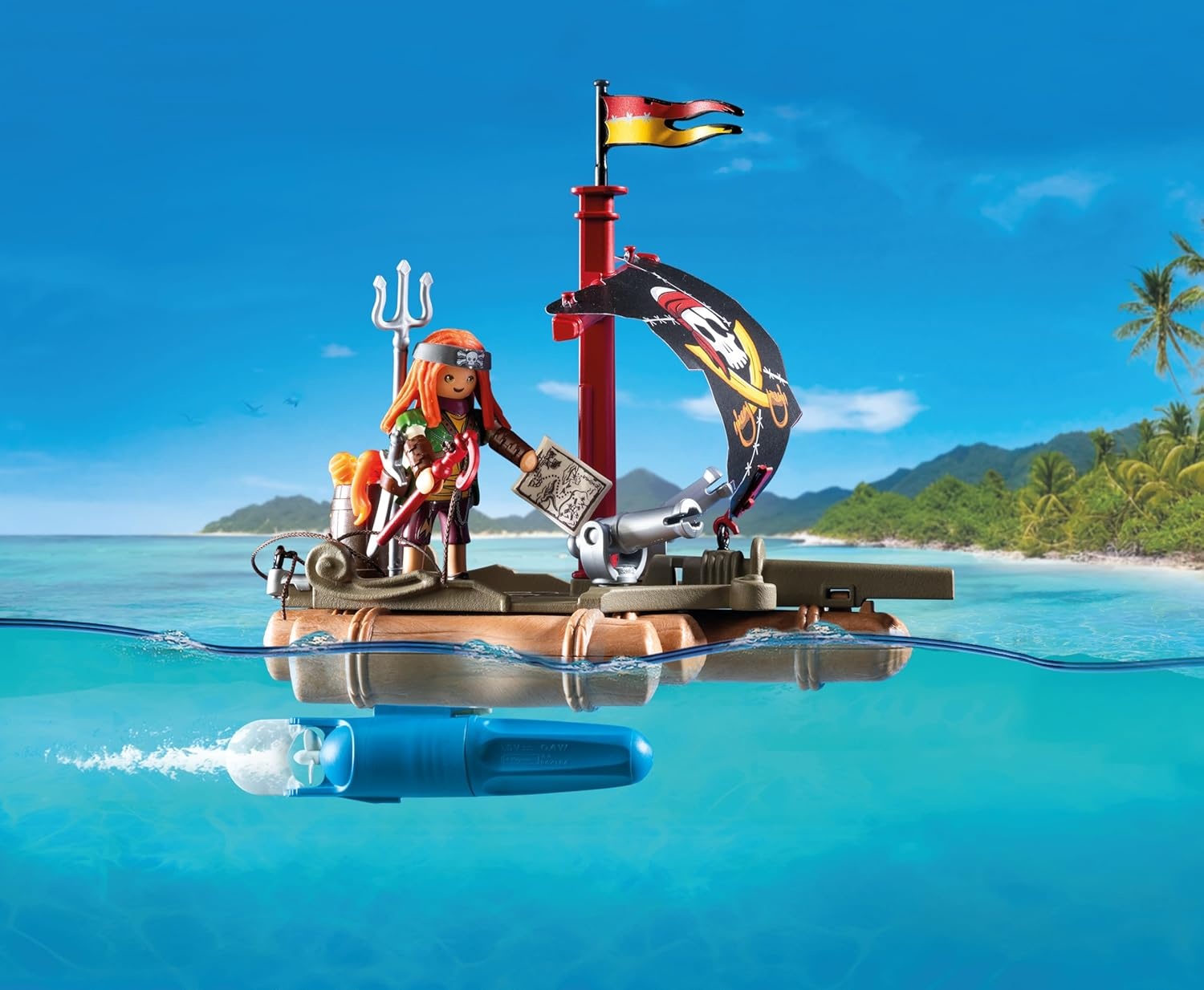 PLAYMOBIL 71794 - Pirates: Schatzbergung auf Piratenfloß mit Balliste & Piranhas Person