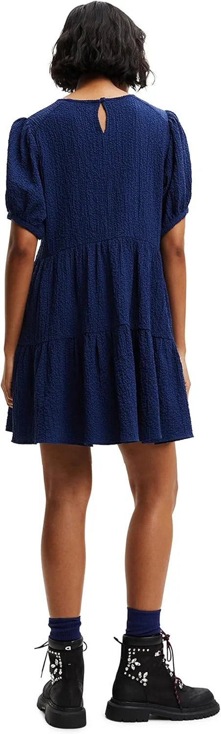 Desigual Damen Kleid - Blaues Kleid mit Puffärmeln 22WWVW735010 GR. XS