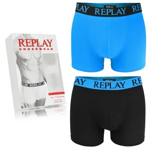 REPLAY Herren Boxershorts I101143BB - Blau/Schwarz, 2er Pack mit Logo-Bund REPLAY Herren Boxershorts I101143BB - Blau/Schwarz, 2er Pack mit Logo-Bund