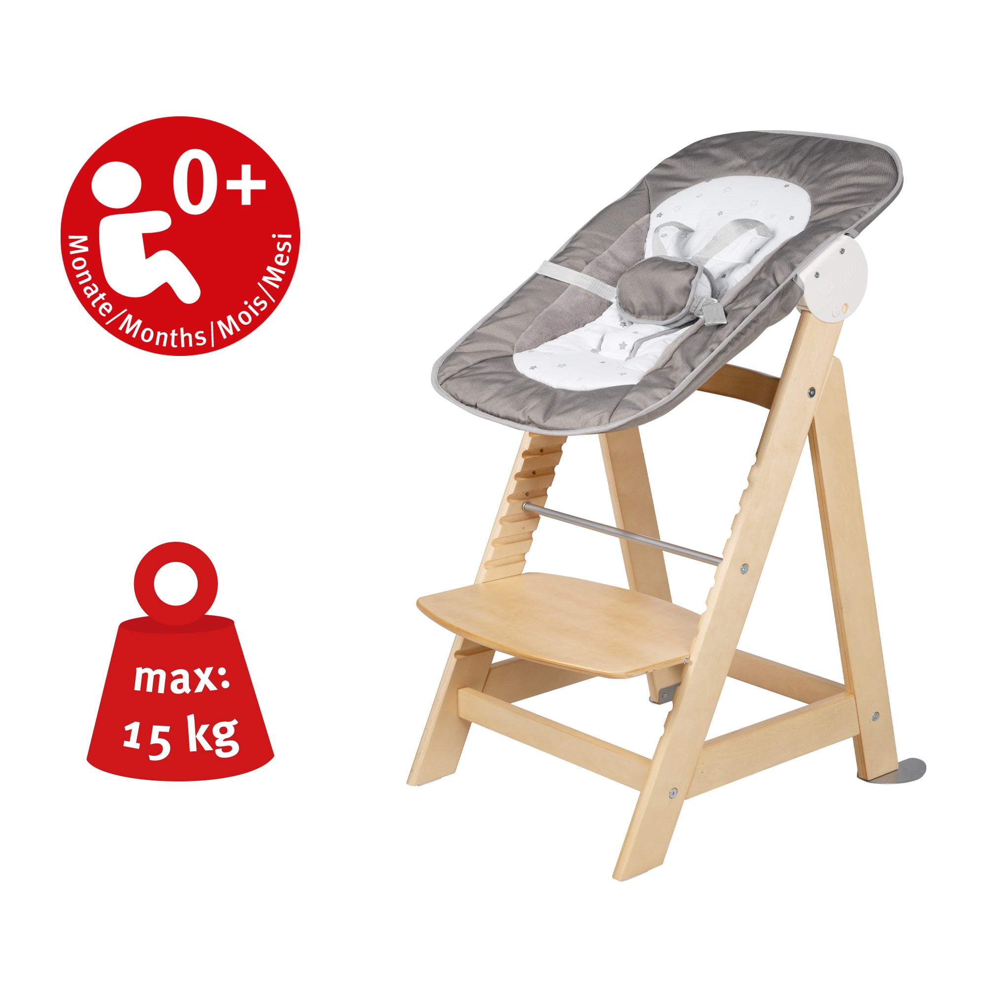 Roba 75063NAV209 Treppenhochstuhl, Set 2in1 Sternenzauber natur lackiert - Bild 10 Roba 75063NAV209 Treppenhochstuhl, Set 2in1 Sternenzauber natur lackiert - Produktbild 10
