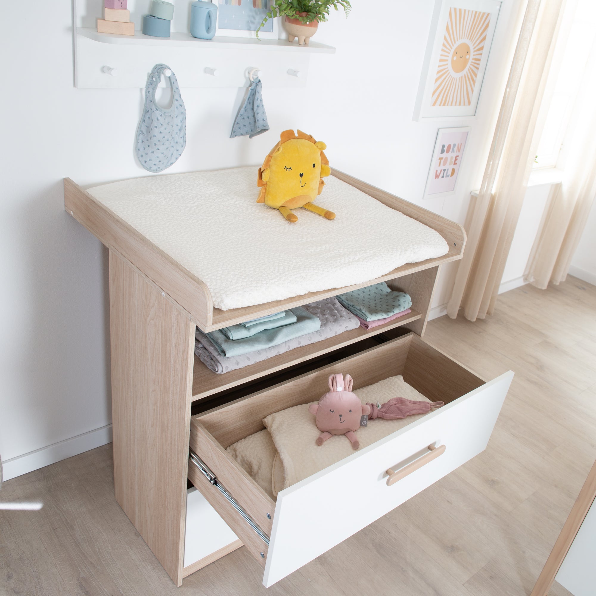 Roba 1711867 Wickelkommode Cabane Weiß und Natur – Wickelkommode schmal - Produktbild 2