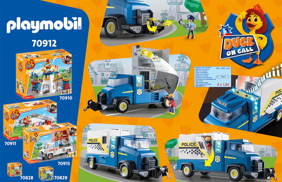 PLAYMOBIL 70912 DUCK ON CALL - Polizei Truck Werbung, Maschine, Rad, Person, Spielzeug