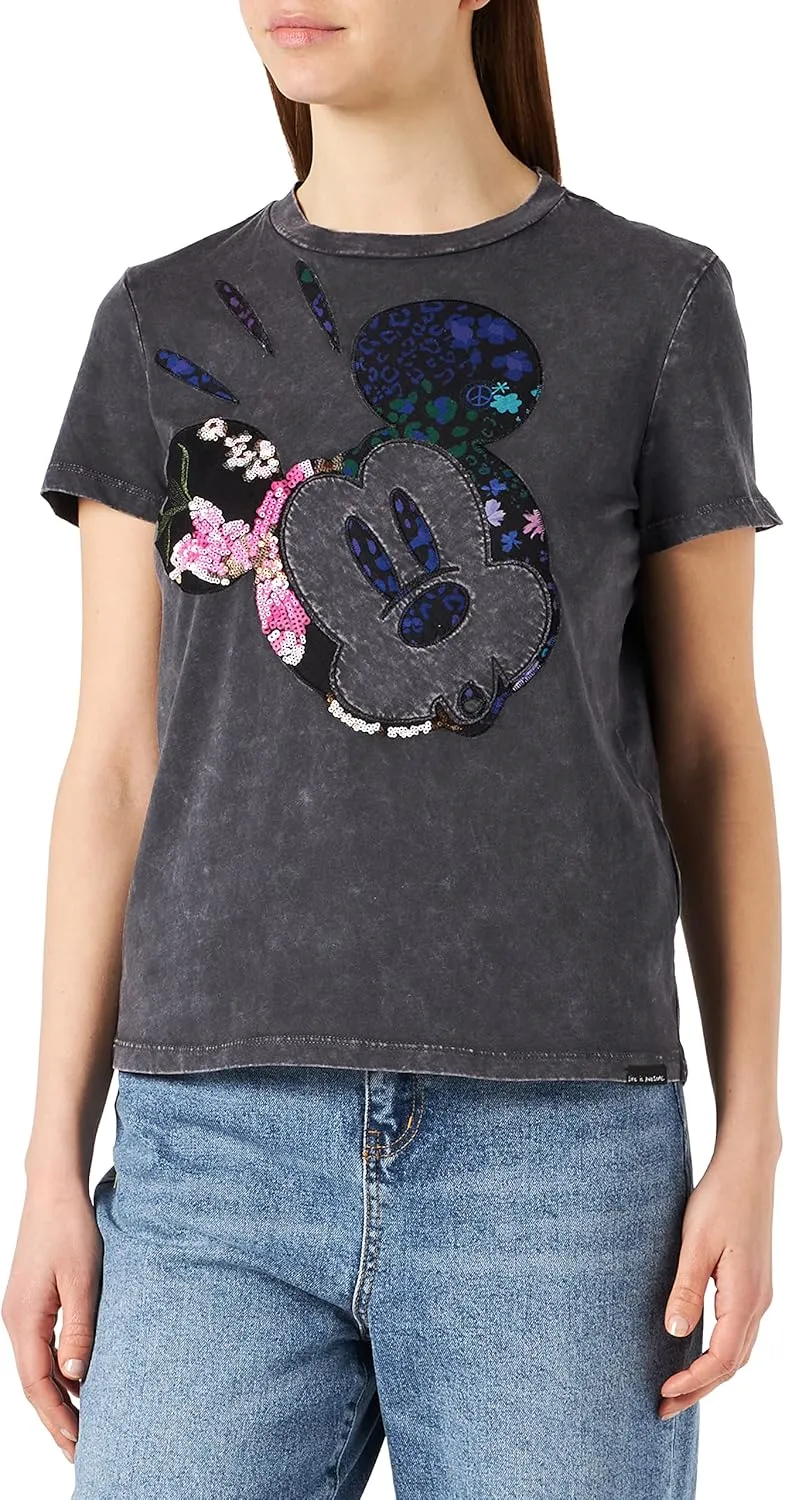 Desigual Damen T-Shirt „Mickey Camo“ - Schwarz 22SWTKAN GR. S