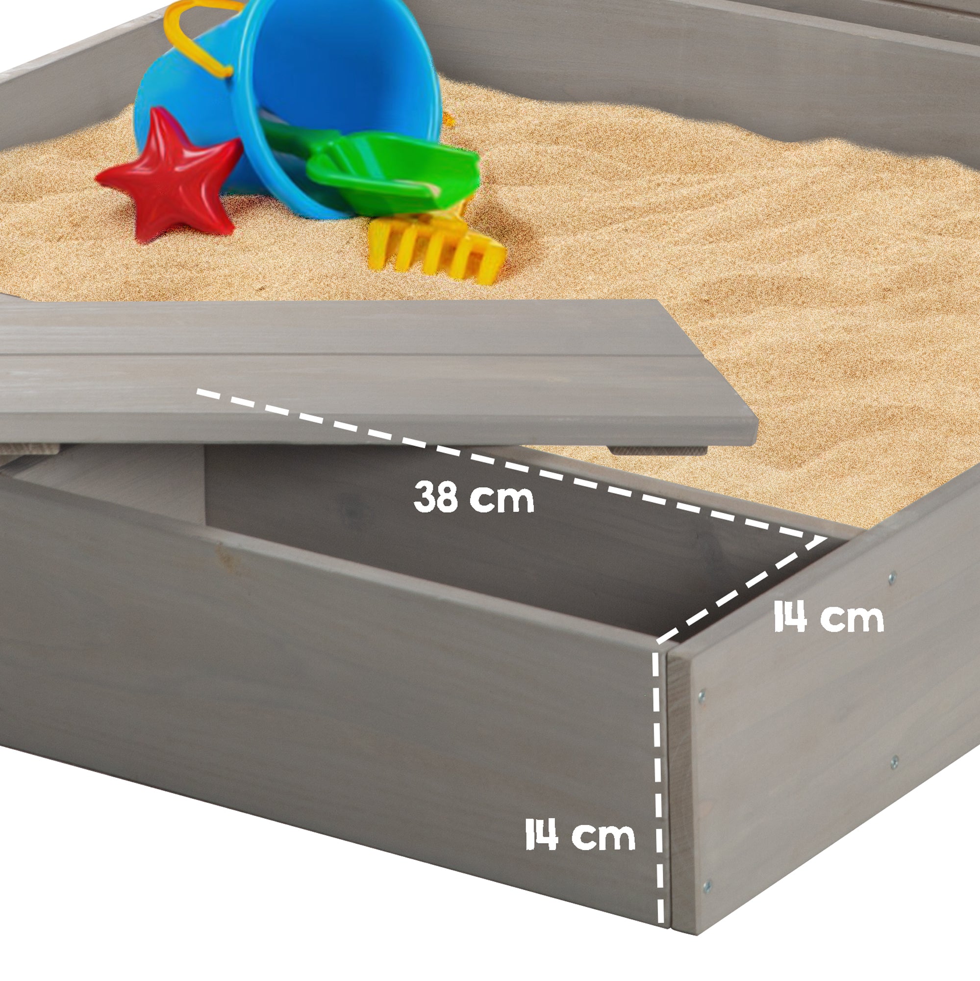 Roba 456011GA Sandkasten mit Deckel, Tafel & Haken grau – Outdoor + - Bild 5 Roba 456011GA Sandkasten mit Deckel, Tafel & Haken grau – Outdoor + - Produktbild 5
