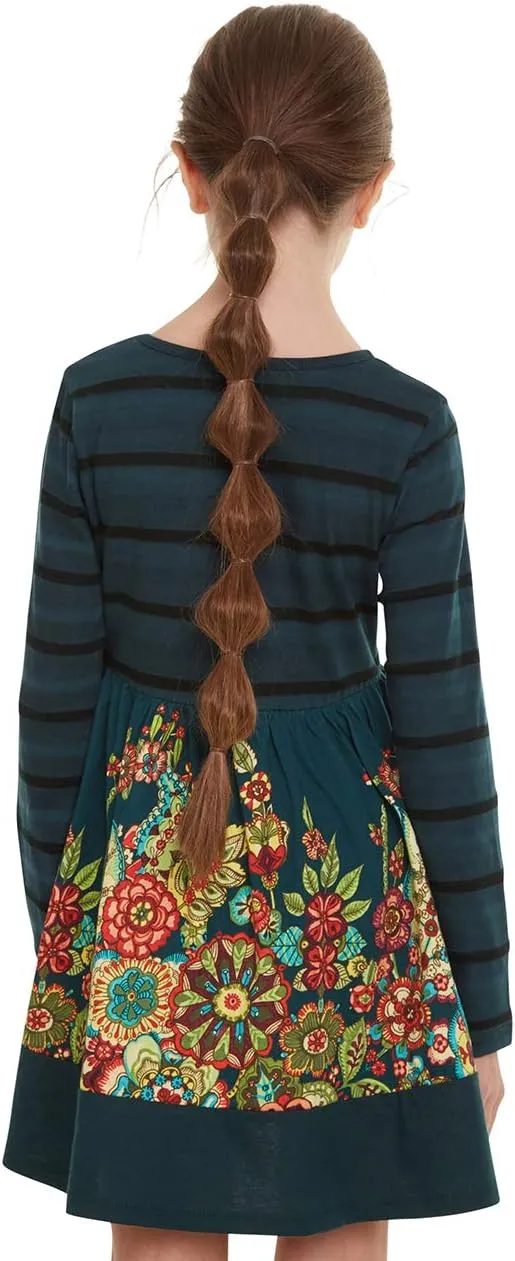 Desigual Mädchen Kleid „Physalis“ - Blumenmuster mit Pailletten-Herz 19WGVK93