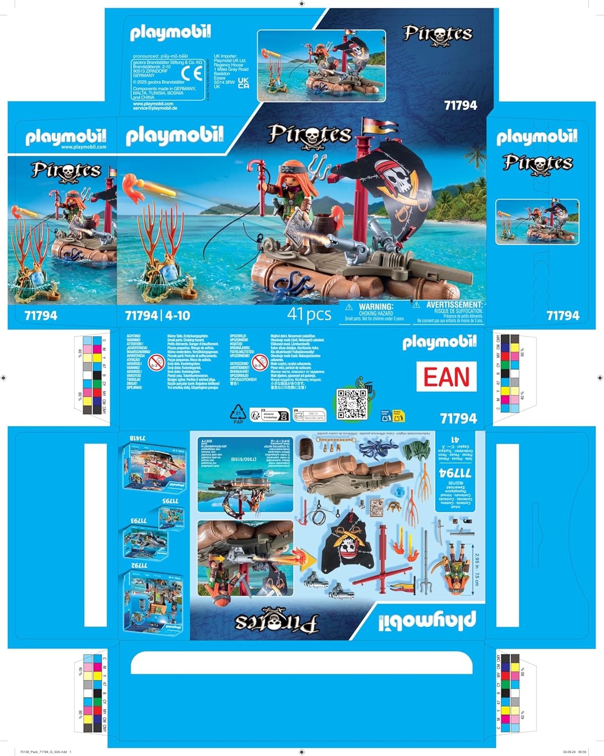 PLAYMOBIL 71794 - Pirates: Schatzbergung auf Piratenfloß mit Balliste & Piranhas Werbung, Plakat, Pistole, Waffe