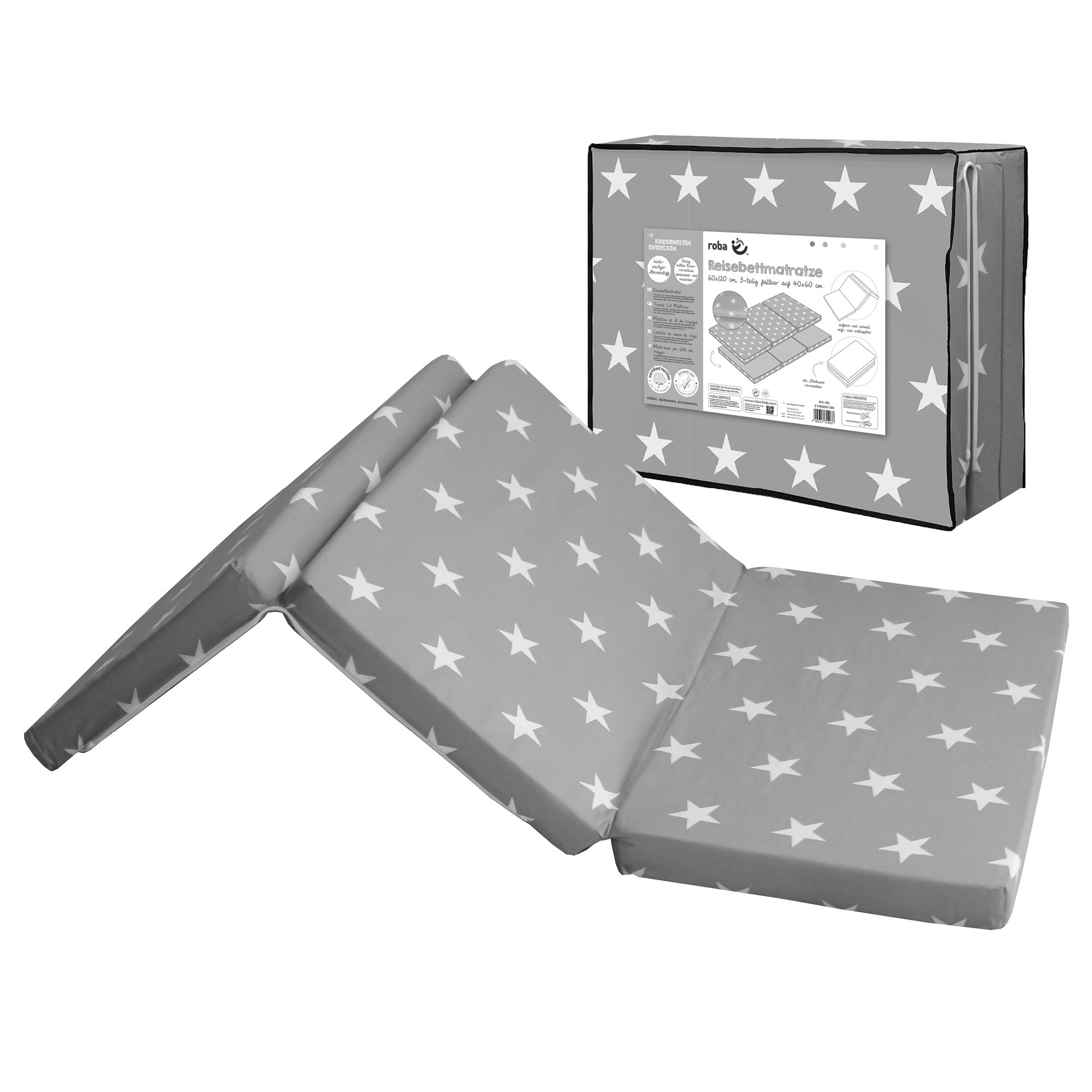 Roba 210069V190 Reisebettmatratze 60x120 Little Stars grau – Reisematratzen - Bild 5 Roba 210069V190 Reisebettmatratze 60x120 Little Stars grau – Reisematratzen - Produktbild 5