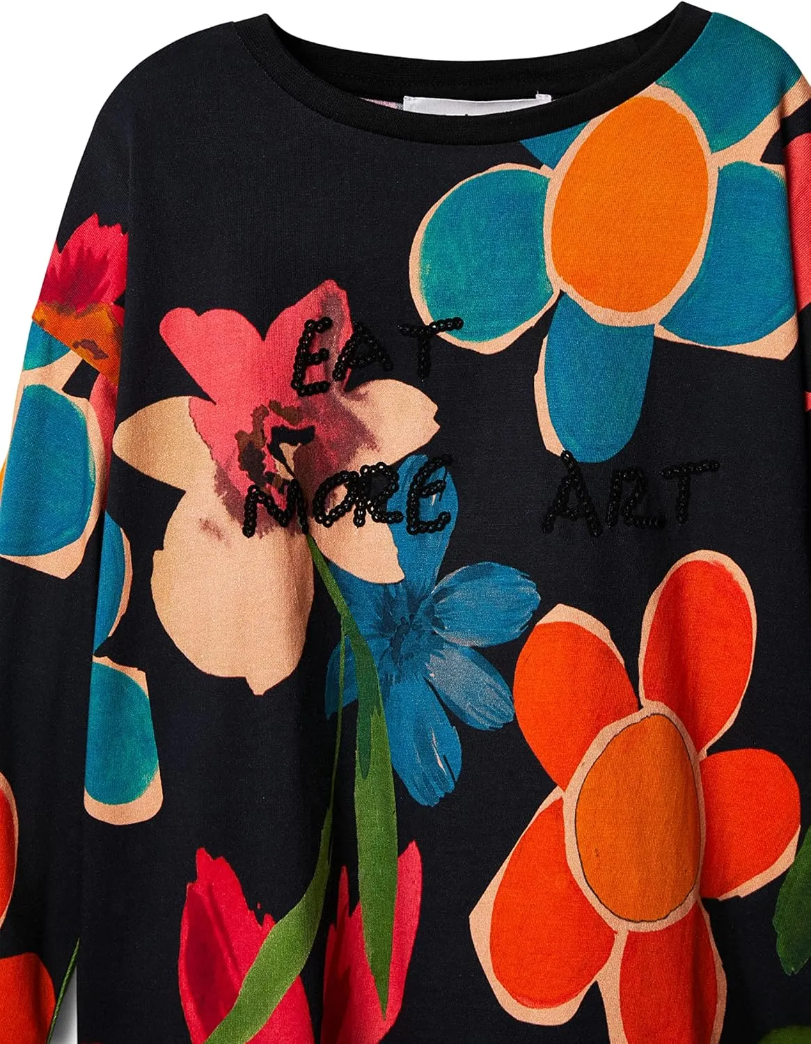 Desigual Mädchen Langarmshirt - Schwarz mit buntem Blumenmuster 22WGTK142000/7