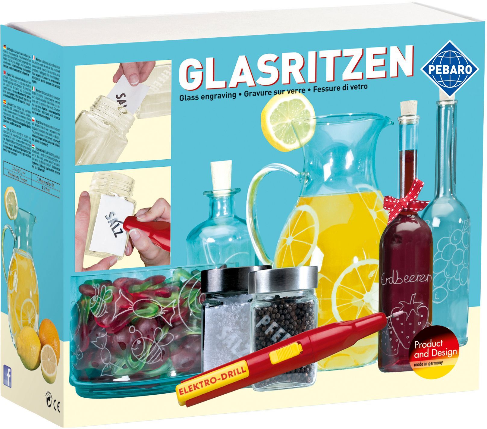 PEBARO Bastelset Glasritzen Glasritz-Geschenk-Set inkl. Gläser Essen, Obst, Pflanze, Produzieren, Zitrusfrüchte, Essen, Obst, Pflanze, Produzieren, Zitrusfrüchte, Essen, Obst, Pflanze, Produzieren, Zitrusfrüchte, Essen, Obst, Pflanze, Produzieren, Zitrusfrüchte, Essen, Obst, Pflanze, Produzieren, Zitrusfrüchte