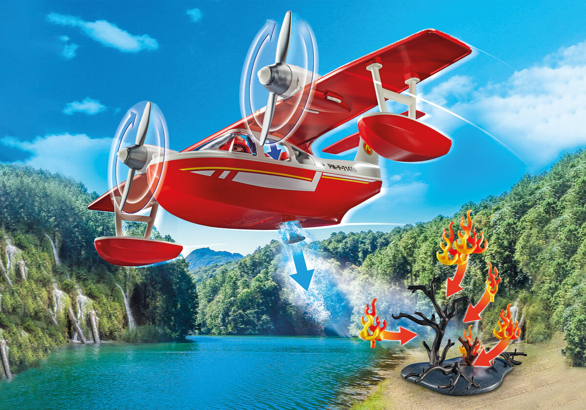 PLAYMOBIL 71463 Feuerwehrflugzeug mit Löschfunktion Flugzeug, Fahrzeug, Draußen, Szenerie