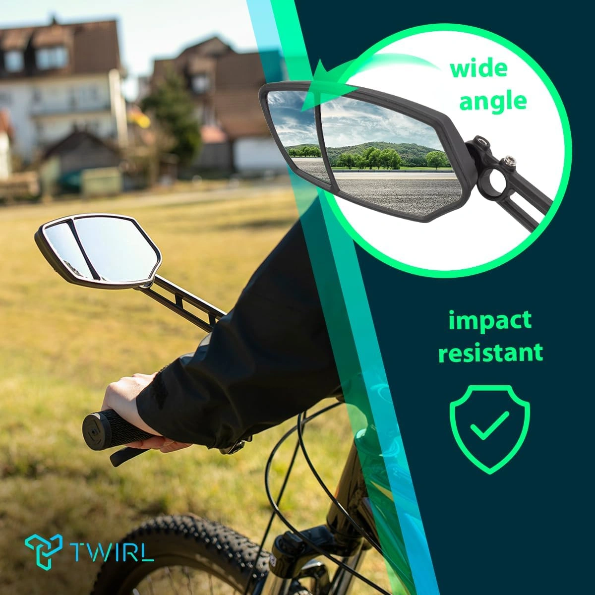 TWIRL 270037 – Fahrradspiegel 3rd Eye BS mit geteiltem Spiegelglas Schwarz