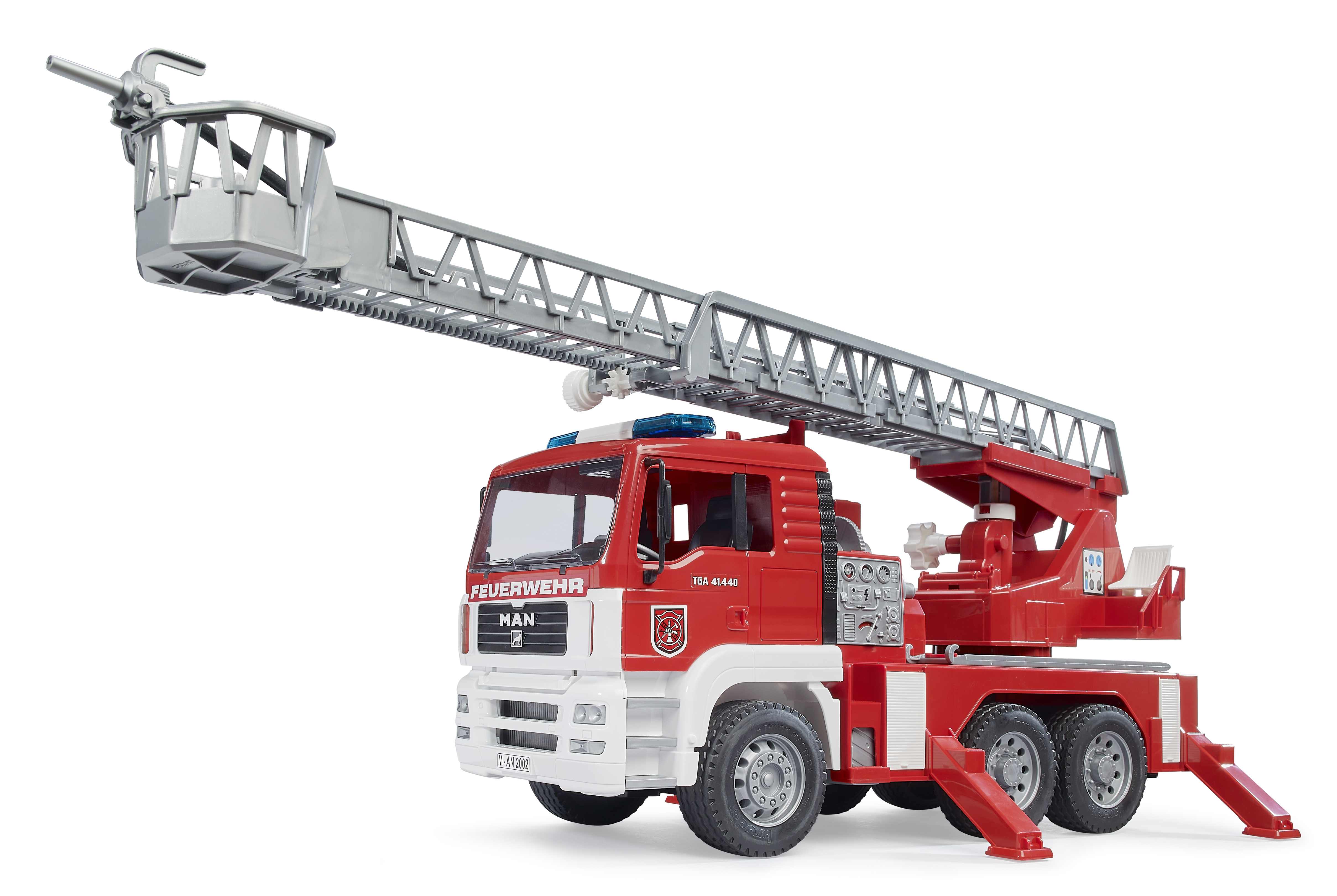 BRUDER 02771 - MAN TGA Feuerwehr mit Drehleiter, Wasserpumpe und Light And Sound Moduletruckss) Inkl. Batterie BRUDER 02771 - MAN TGA Feuerwehr mit Drehleiter, Wasserpumpe und Light And Sound Moduletruckss) Inkl. Batterie