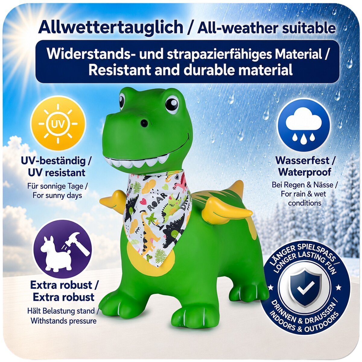 JAMARA Hüpftier Dino mit Flügel HoppyDoo grün mit Pumpe ab 12 Monaten