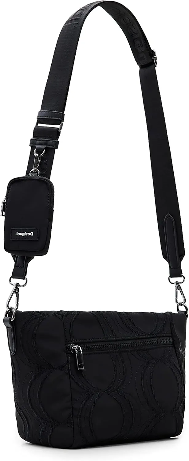 Desigual Damen Umhängetasche - Schwarz Stofftasche mit Logo-Relief 22WAXA75 Desigual Damen Umhängetasche - Schwarz Stofftasche mit Logo-Relief 22WAXA75
