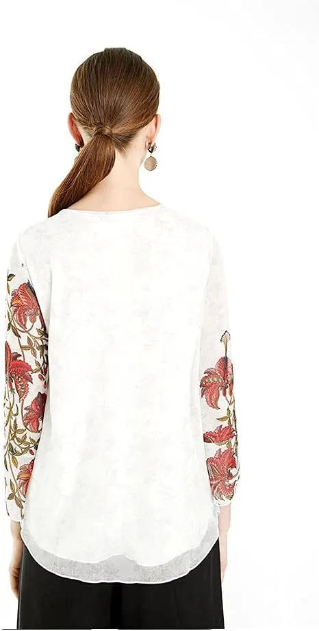 Desigual Damen Bluse „Sheila“ - Weiß mit Blumen 21SWTKDD1000 GR. XL
