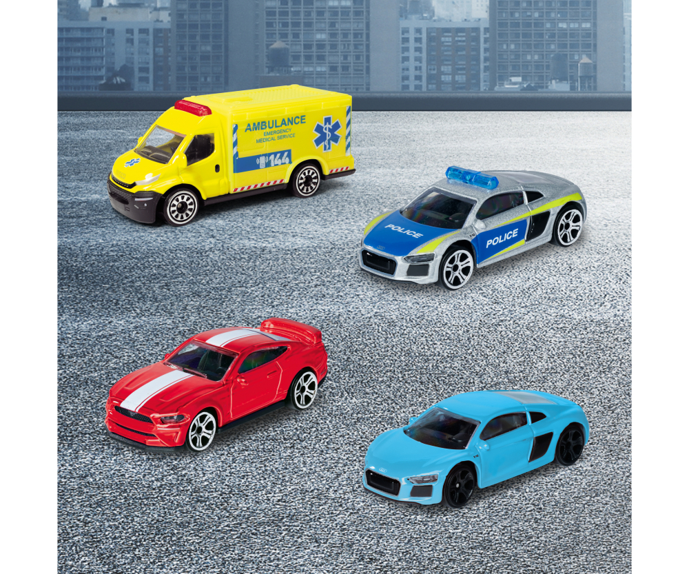 Majorette Double Track Garage + 4 Vehicles