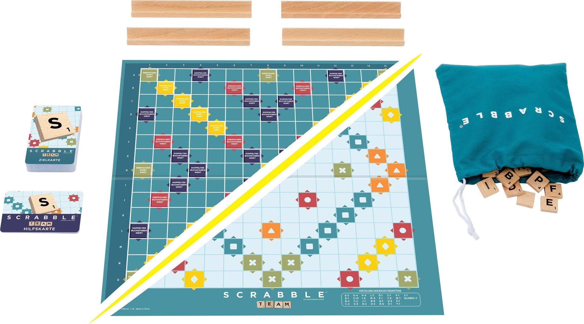 Produktfoto - Mattel - Scrabble Original Holz 2 in 1 (D) - Modell MATTEL JGR62 Produktbild fuer Online-Shop