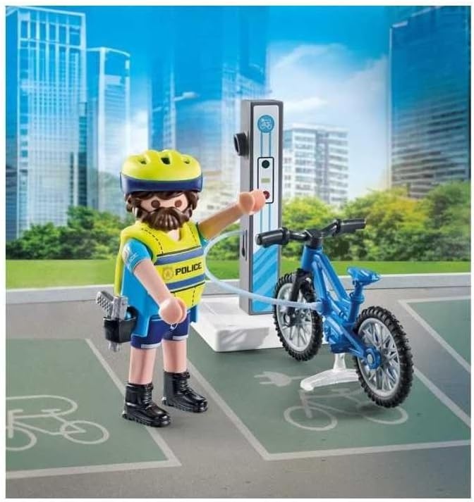 PLAYMOBIL 71732 - Action Heroes: Polizei Fahrradstreife mit E-Bike und Ladestation Helme, Person, Fahrrad, Transport, Fahrzeug
