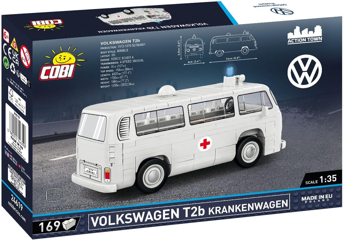 COBI Volkswagen T2b Krankenwagen - Legendäres Rettungsfahrzeug im Maßstab 1:35 24619 Transport, Transporter, Fahrzeug, Logo